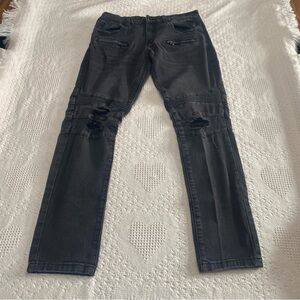 Kilogram Black Distressed Moto Jeans (34)